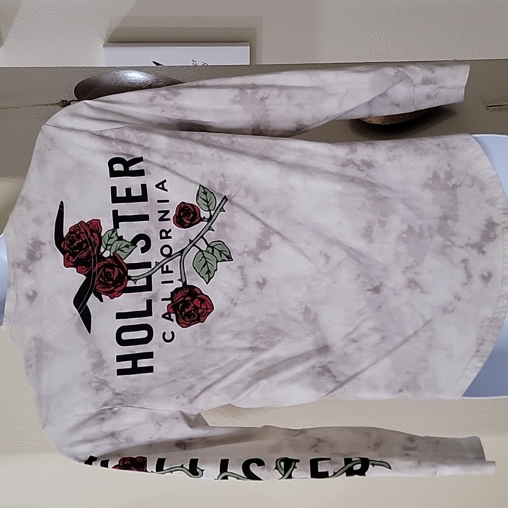 HOLLISTER California Rose Pattern Long Sleeve Shirt Off White Red Unisex Size M